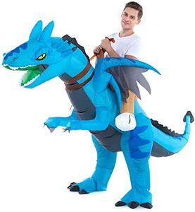 HSCTEK Inflatable Dragon Costume for Adult Men Women, Blow Up Ride on Dragon for Youth, Riding Halloween Rider, Blue