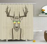 Ambesonne Antlers Shower Curtain, Illustration of Deer Dressed up Like Cool Hipster Fashion Creative Fun Animal, Cloth Fabric Bathroom Decor Set with Hooks, 75" Long, Orange White