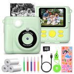 GREENKINDER Kids Camera, Instant Camera for Kids 1080P 2.4 Inch with 32GB Card, 3 Rolls Print Paper and Colour Pens Digital Camera, Birthday Christmas Kids Toys Gifts Kids Camera for Kids Age 3-12