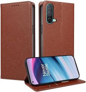 FERLAN Funda para OnePlus Nord CE 5G,Funda Protectora de Cuero Genuino con Bloqueo RFID [100% Cuero Genuino] Flip Teléfono Caso con Ranuras para Tarjetas Funda para OnePlus Nord CE 5G (Marrón)