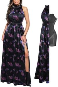 Popilush Formal Wedding Guest Dress Shapewear Maxi Bodycon Womens Dresses Fall Halter Cocktail Dress Casual Flower-Print
