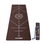 Wiselife True Body Alignment Yoga Mat + Sleek Yoga Strap For Men And Women | Non-Slip Textured Extra Wide & Thick | Pro Balance Eco-TPE Exercise Mat For Home, Pilates, Gym & Fitness (6MM,BROWN)