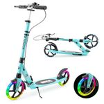 Scooter for Kids Ages 6+ Teens & Adults, Lightweight Kick Scooter with Carry Strap Adjustable Height Equipped with Front handbrake and Rear Brake, Big Sturdy PU Flash Wheels Great Gift & Toy. (Blue)