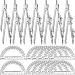 Zonon 30 Sets Protractor and Compass Set, Student Geometry Math Set Drawing Compass and 6 Inch Clear Swing Arm Protractors 180 Degree Math Protractor