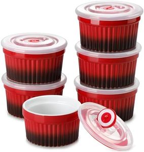 vancasso 8 oz Ramekins with Lid, Porcelain Creme Brulee Souffle Dishes, Red Pudding Custard Cups Ramiken for Baking, Dishwasher and Oven Safe, Set of 6