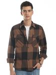 GLORYBOYZ Check Shirt for Men Full Sleeves Formal Check Shirts Slim Fit Spread Collar Stylish Big Checks Shirts for Men Office Wear Plaid Checkered Shirt Casual Office Wear (Black Cofee L)