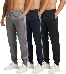 3 Pack: Mens Sweatpants Joggers Sweat Track Pants Warm Soft Active Athletic Workout Gym Apparel Training Fleece Lined Tapered Tricot Sports Running Casual Pockets Cuffed Jogging -Set 1,L