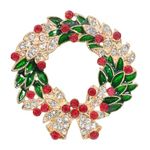 Gyn&Joy Green Red Austrian Crystal Round Wreath Bell Brooch Pin, Metal, rhinestone