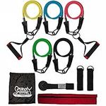 PROTONE resistance bands set - 5 x exercise tube set with handles, door anchor, ankle straps and carry bag for home fitness / travel fitness / strength / men and women