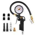 CZC AUTO Multifunction Tyre Pressure Gauge with Tyre Inflator, 220 PSI with Brass Air Chuck, Compressor Accessories with Rubber Hose & Quick Male Coupling