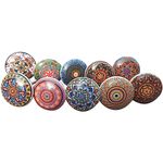 Ajuny Multicolor Ceramic Knobs for Cabinet Drawer and Furniture Printed Handles Kitchen Antique Cupboard Pull Knob Dresser Pack of 10