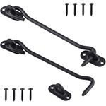 Tahbarshi 2 Pcs Stainless Steel Cabin Hook, Heavy Duty 8 Inch (200mm) Black Gate Hook and Eye Latch, Sliding Barn Door Latch Lock, Door Catch Hook for Cabinet Window Shed Garden Fence