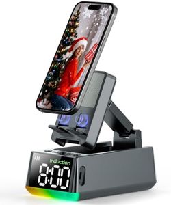 Bluetooth Speaker White Elephant Gifts: Induction Phone Stand Gray | Gifts For Christmas: 5 in 1 Phone Speaker Amplifier with Clock, Secret Santa Gift For Women Men Teen Mom Dad,Birthday Present
