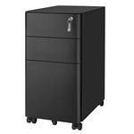 SONGMICS File Cabinet with 3 Drawers, Filing Cabinet with Lock, Rolling Office Cabinet UOFC030B01