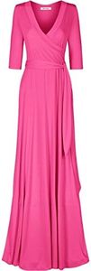 Bon Rosy Women's 3/4 Sleeve Classic Paris Maxi Wrap Dress Hot Pink L