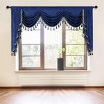 ELKCA Thick Chenille Window Curtains Valance for Living Room Soft Royal Blue Waterfall Valance for Bedroom,Rod Pocket (Royal Blue, W98,1 Panel)