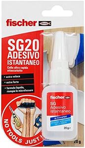 Fischer Adesivo Istantaneo SG 20gr, Cianoacrilato, Super Colla Ultrarapida Attaccatutto - Non si Occlude la Punta - per Gomma, Plastica, Pelle, Legno, Ceramica