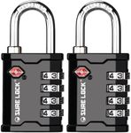 SURE LOCK TSA Accepted Heavy Duty Big Combination Luggage Padlock for Gun Cases, Transporting Equipment Cases in Trade Show, Music and Medical Industries (2, Black)