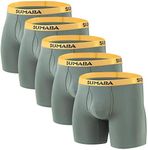 SUMABA Men's Underwear Breathable Bamboo Long Leg No Ride-up Boxer Briefs for Men Open Fly M L XL 2XL 3XL, Bean Green-5, Large