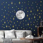 Moon and Stars Wall Decal Moon Wall Sticker Gold Star Decals Peel and Stick Wall Stickers Mural for Kids Baby Room Nursery Wall Decor Vinyl Star for Ceiling Wall Decals for Bedroom Playroom Decoration