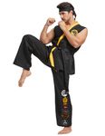 Takuvan Karate Costume for Men Deluxe Plus Size Halloween Karate Gi Uniform Set with Black Belt Headband Adult Unisex