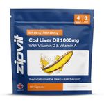 Zipvit Cod Liver Oil 1000mg, 120 Softgel Capsules, Rich in Omega-3, EPA 80mg & DHA 100mg. with Vitamins D3 & A to Support Heart, Brain, Eye Health & Immune System – 4 Month Supply