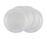 Cotton Craft Round Beaded Placemats Set Handmade 14" Silver Set of 2 Casual 4 Pack Size 13.5" Silver