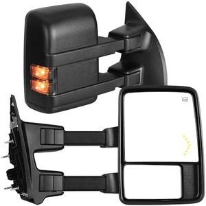 YITAMOTOR Towing Mirrors Side Mirror Compatible with 1999-2016 Ford F250 F350 F450 F550 Super Duty, Power Heated Manual Telescoping Foldable Arrow LED Turn Signal Light Smoke