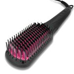 AGARO HSB2206 Hair Straightening Brush, 2-in-1 Hair Straightening and Combing, Ionic Technology, Anti-Scald Feature, Temperature Control and Auto Shut Off Function, Black