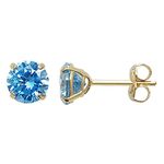 5MM Round Cut Birthstone Stud Earrings - BLUE TOPAZ - 9ct Gold