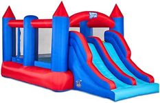 Sunny & Fun Inflatable Bouncy Castle with Dual Slide – Heavy-Duty for Outdoor Fun - Climbing Wall, Slides, Bounce House – Easy to Set Up & Inflate with Included Air Pump & Carrying Case