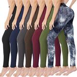 VALANDY High Waisted Leggings for Women Buttery Soft Stretchy Tummy Control Workout Yoga Running Pants One&Plus Size, 7 Packs-black/Navy/Dark Gray/Brown/Burgundy/Olive/Grey Tie-dye, Large-X-Large