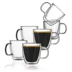 CnGlass Insulated Espresso Glass Mugs 5.4oz,Clear Coffee Mugs Set of 6 Double Wall Glass Mug with Handle,Cappuccino,Latte,Tea Cups