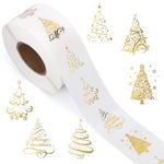 JarThenaAMCS 1000Pcs Clear Christmas Stickers Roll Gold Foil Xmas Tree Seal Stickers Self-Adhesive Label Decals for Holiday Envelope Invitations Cards Gift Decor, 6 Designs