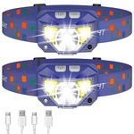 LHKNL Headlamp Flashlight, 1200 Lumen Ultra-Light Bright LED Rechargeable Headlight with White Red Light,2-Pack Waterproof Motion Sensor Head Lamp,8 Modes for Outdoor Camping Running Fishing- Blue