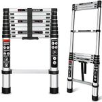 Koreal Telescoping Ladder, 2.6Meter Aluminum Folding Extension Ladder, 330 lbs Capacity Collapsible Ladder with Non-Slip Feet, Lightweight Multi-Purpose Ladder for Home RV Outdoor Work,Black