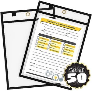 Scribbledo Job Ticket Holders 9x12 (50 Pack) Work Order Plastic Sleeves Clear Folders for Documents Paper Sleeve Hanging Clear Folder Sleeves Black Dry Erase Plastic Sleeves for Documents Shop Holder