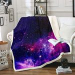 Outer Space Sherpa Blanket Galaxy Sparkle Fleece Throw Blanket Kids Girls Universe Starry Sky Plush Blanket Purple Blue Cosmos Gradient Luxury Decor Fuzzy Blanket for Sofa Bed,Single 50x60 Inch