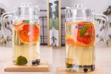 Finster Premium Octa Curve Pot Jug and Round Pot Jug Set of 2 Juice Water Glass Jug Combo with Lid and Handle, (1.8 Liter) Transparent | Serve Water | Beverages | Iced Tea | Juices | Milk | Shakes