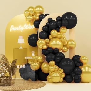 PartyWoo Black and Gold Balloons, 140 pcs Black and Gold Balloons Different Sizes Pack of 18 Inch 12 Inch 10 Inch 5 Inch for Balloon Garland or Balloon Arch as Birthday Decorations, Party Decorations