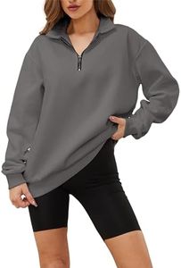 MISSACTIVER Women's Oversized Quarter 1/4 Zip Sweatshirts Lapel Collar Long sleeve Drop Shoulder Solid Pullover Jumper Top, Dark Gray, X-Large
