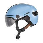 ABUS HUD-Y ACE city helmet - stylish bike helmet with visor and magnetic, rechargeable rear LED light - for men and women - blue, size L