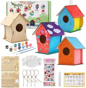 LCXCXY 4 Pcs Casa de pájaros para Pintar de Bricolaje,Kit de Casas de Pájaros de Madera,Kit de Casa para Pájaros para Niños Casa de Pájaros Madera,Pajarera de Madera para Pintar y Montar