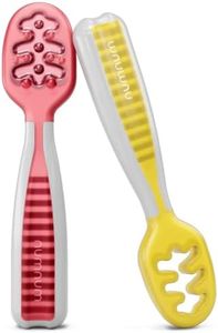 NumNum Baby Spoons Set, Baby Essentials Pre-Spoon GOOtensils for 6+ Months, First Stage Self-Feeding Spoons for Baby Led Weaning (BLW), Silicone Toddler Utensils, BPA-Free, 2 Pack Red/Yellow