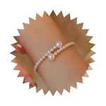 Dervivea Vintage Pearl Bracelet Pearl Bangle Bracelets White Pearl Open Bangle Bracelet Pearl Hand Chain Bracelet Adjustable Open Bracelet Jewelry for women and girls