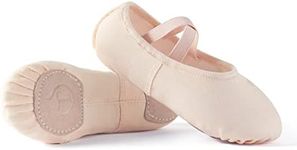 TIEJIAN Girls Strapless Ballet Slippers-Canvas Ballet Shoes Leather Split Sole Dance Shoes Beige., Beige, 3 Big Kid