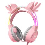 Lightweight Gaming Headsets with Removable Deer Ears,Gradient RGB Light, Wired Over- Ear Headphones for PC/PS4/PS5/XBOX/Switch, Virtual Surround Sound & Noise Cancelling Mic, Auto-Adjust Headband