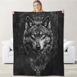 Wolf Blanket for Men Teen Adults, Flannel Wolf Blankets Gifts, Ethnic Style Wolf Throw Blanket for Sofa Couch Bed Living Room Soft Warm Cozy Wolf Decor 60" x 80"