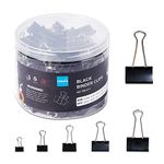 tenwin Binder Clips，100PCS Foldback Clips for Paper，Photo File Paper Document Clip for Home and Office Supplies, 6 Sizes Assorted Paper Clips Stationary Clamp Clips 51/41/32/25/19/15 mm (Black)