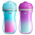 Chicco Double-Wall Insulated Sippy Cup with Bite-Proof Rim Spout and Spill-Free Lid 9oz.| Top-Rack Dishwasher Safe | Easy to Hold Ergonomic Indents | Pink/Teal/Purple Ombre, 2pk| 12+ Months